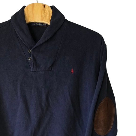 Polo Ralph Lauren Mens 2XLT Tall Shawl Collar Pullover Sweatshirt Elbow Patch - Picture 1 of 7